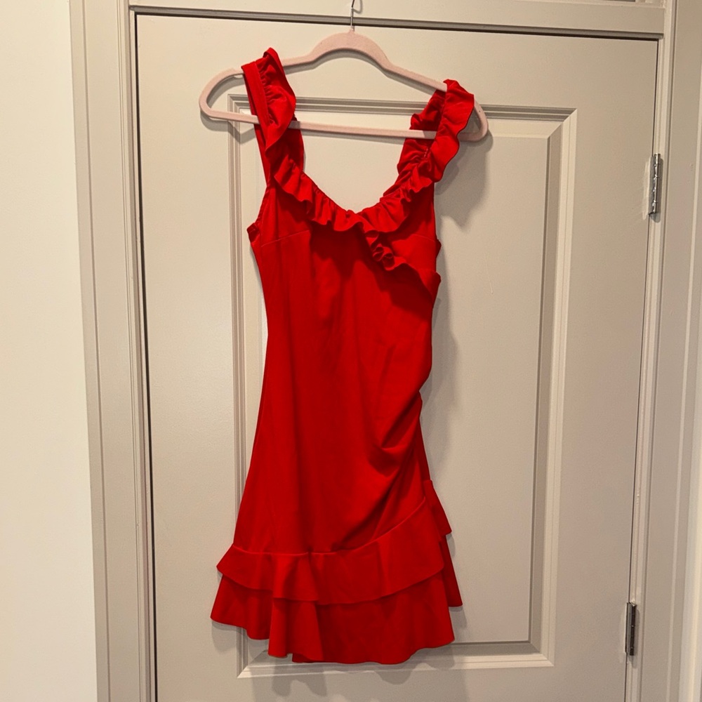 Express Red Ruffle-Trim Mini Dress - Picture 2 of 3